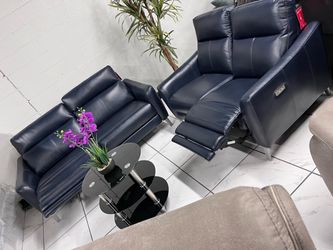 Navy Blue Leather Power Recliner Sofa Set 💙💙💙💙