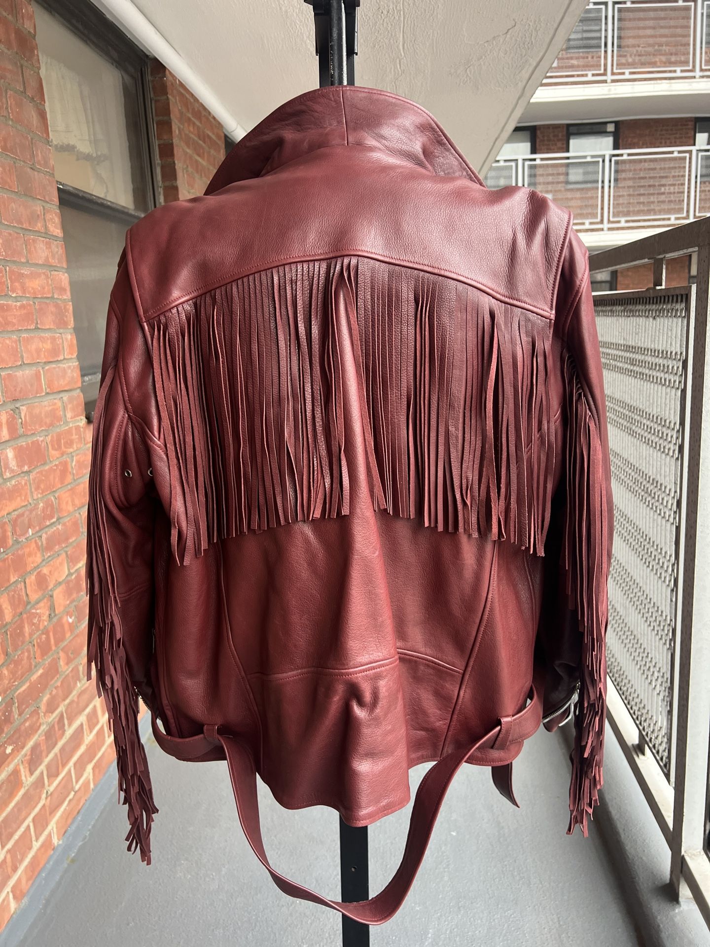 $899 Leather Indian Fringe Mc Jacket In 3XL 