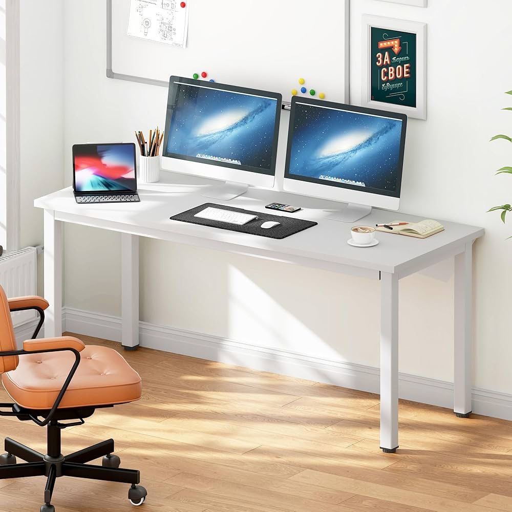 Large Computer Desk Office Desk 63 inch, Modern Simple Workstation Business Furniture for Home Office, White White