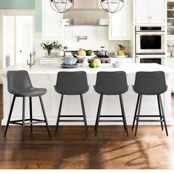 24 inch Counter Stool, Modern Bucket Barstools, Counter Height Bar Stools with Back and Footrest for Home Kitchen Island Restaurants, Set of 4, Grey