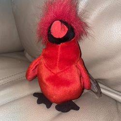 Plush Red Bird Toy TY Beanie Baby Mac The Cardinal Tag With Protector Good
