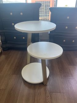 2’H x 14” W Cute Modern 4 Layered Abstract Circle Coffee End Table White Wood Gold Metal