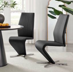 SET OF 2 Wilhelm Faux Leather Chrome Feet Z Leg Dining Chairs - brand new