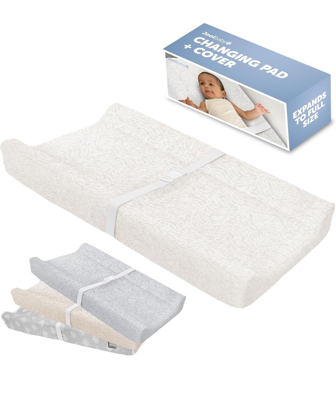 Jool Baby Soft Changing Pad + Washable Cover, Non-Slip - Fits Standard Changing Tables & Dressers (Off-White/Wave)