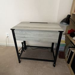 End Table Nightstand with Charging Station & Removable Laptop Desk & Wheels, Gray