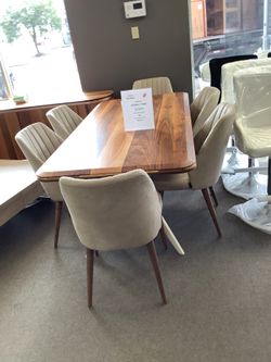 Modern Wood And Gold Dining Set  Beige Chairs7 Pcs🤩Not Credit Needed 🥳$49 Down 👏🏽Hablamos Español 😸