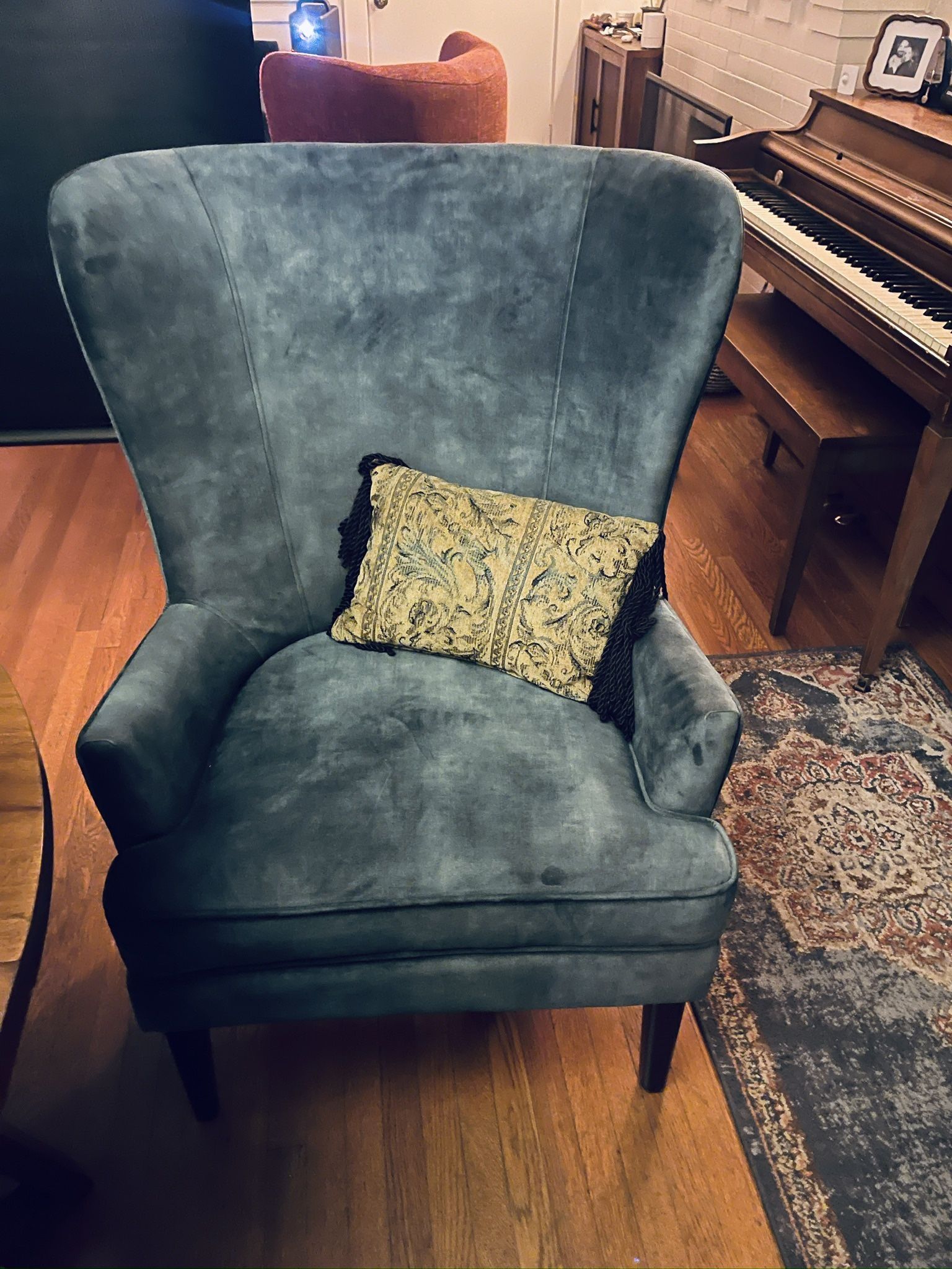 Blue Velvet Wingback Chair
