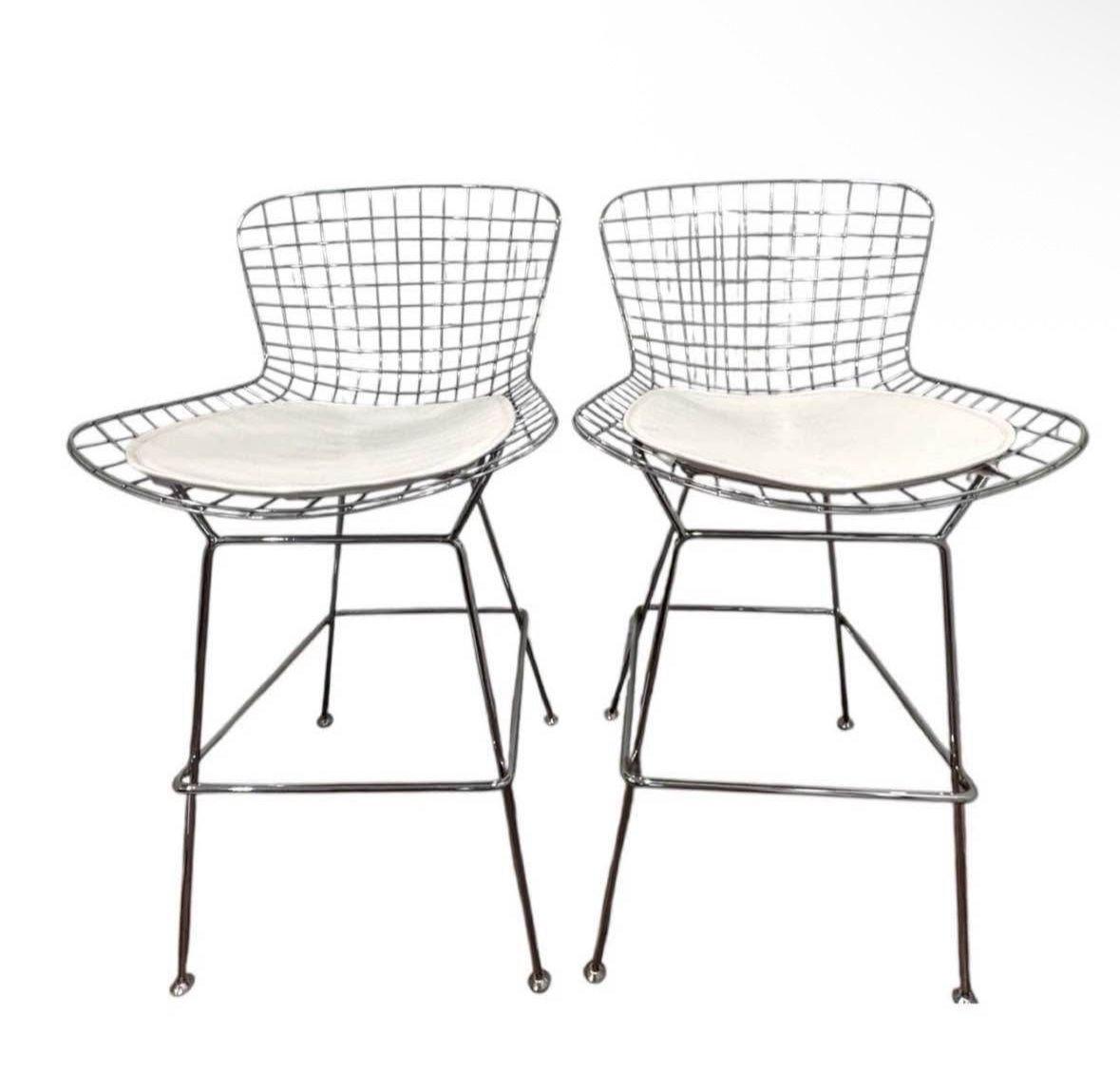 Set of Harry Bertoia Style Mid Century Modern Design Chrome Wire Barstools