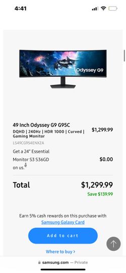 Samsung Odyssey G9 240Hz 49" Curved Gaming Monitor