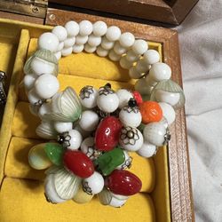 Three Row "Fruit Salad" Beaded Cuff Bracelet By Hobé, 1950s 