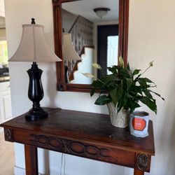 Wooden Entry Table And Mirror 