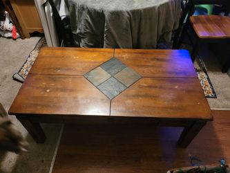 Wood Coffee Table with Slate Tile Inlay