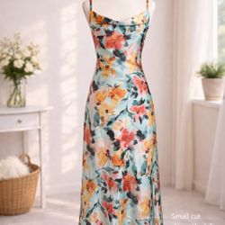 Floral Satin Midi Dress with Subtle Side Slit 🌸