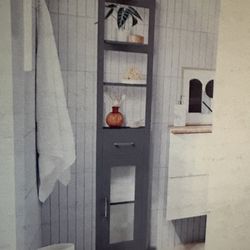 Brand New Studio 3B Hudson Tower Gray Bathroom Bedroom Cabinet Shelving Storage Unit