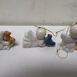 Vintage China Set Of 3 Snow Angels Cupid Ornaments