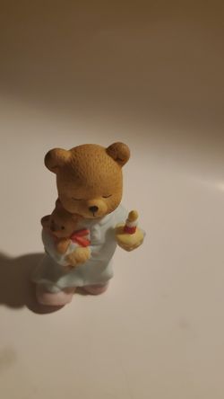 Cute Little Bear In Pj's Holding Sleeping Baby Bear Cub Figurine 