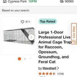 Large 1-Door Professional Live Animal Cage Trap for Raccoon, Opossum, Groundhog, and Feral Cat