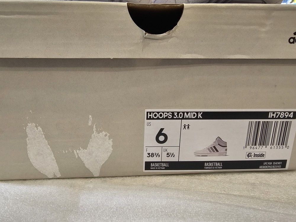 New Adidas Hoops 3.0 Mid K White Sneakers - US