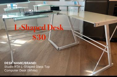White L-Shaped glass top desk