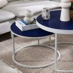 Contemporary Blue Round Nesting Coffee Table Set - 2(New In A Box) 