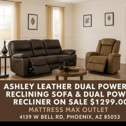 Ashley Leather Sofa & Recliner New!