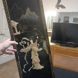 Antique Authentic Asian Art piece. 36 inch by 12 inch rare now,  each design is rare and unique  black laker finish and mother of pearl Original Antiq