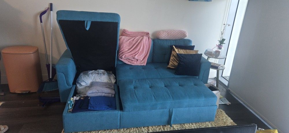 Teal Sectional Sofa with a storage ++ Pillows