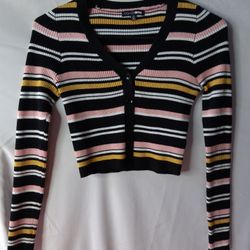 Fashion Nova Stripped Knit Long Sleeve Cropped Xs