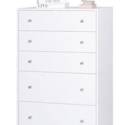 VEIKOUS 5-Drawer Dresser, Clothes Dresser Chest w/Metal Knobs for Bedroom, White