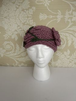 Headband Knitted Pink/Purple with Attached Decor.