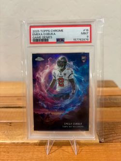 2025 Topps Chrome Emeka Egbuka Game Genies RC PSA 9 Buccaneers * Case Hit*