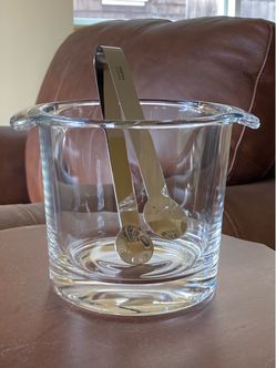 Small glass ice bucket and tongs