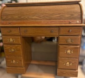 Oak Roll Top Desk with Drawers