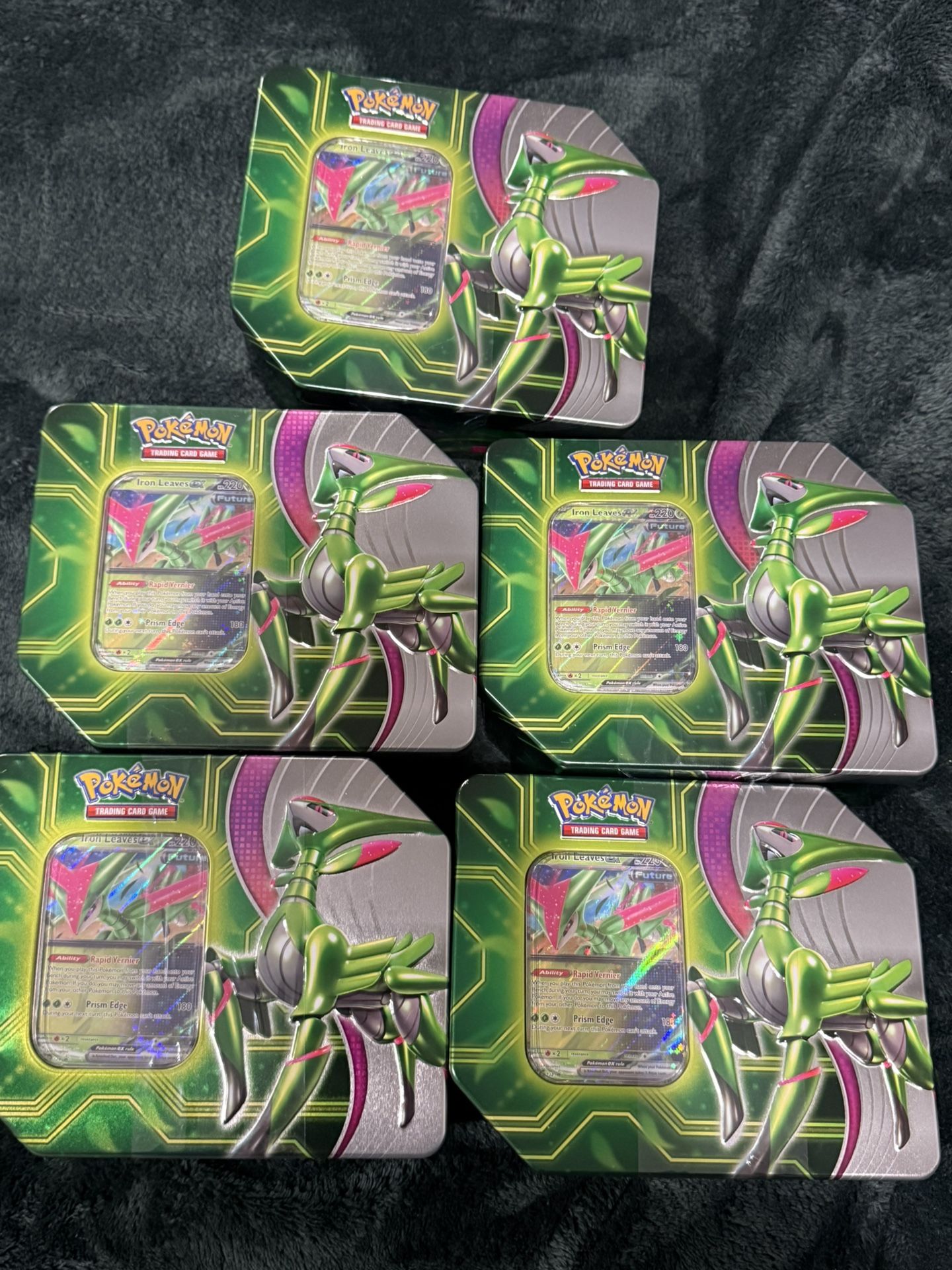 Pokemon Paradox Clash Iron Leaves ex Tin Set (5 Booster Packs & 1 Foil Promo Card)