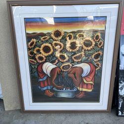 Mexican Print By Simon Silva Framed 351/2 Inches X 30 1.2 Inches Vintage In Good Shape Has A Few Scratches On The Frame It’s Ready To Hang  