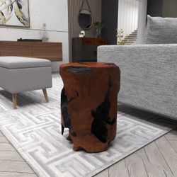 Solid Teak Wood Stump Accent Table