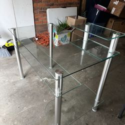 Gently Preowned Glass and Chrome Desk (42.5 x 35 x 24)