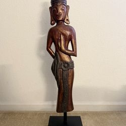 Hand-Carved Wooden Standing Buddha Statue