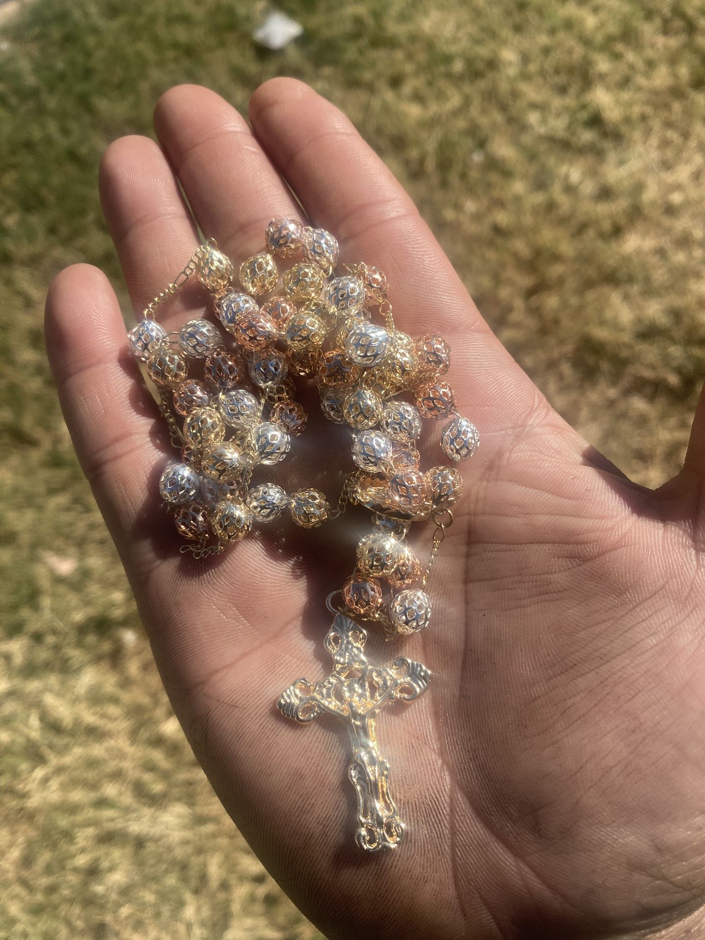 14k Bonded Tri Gold Rosary