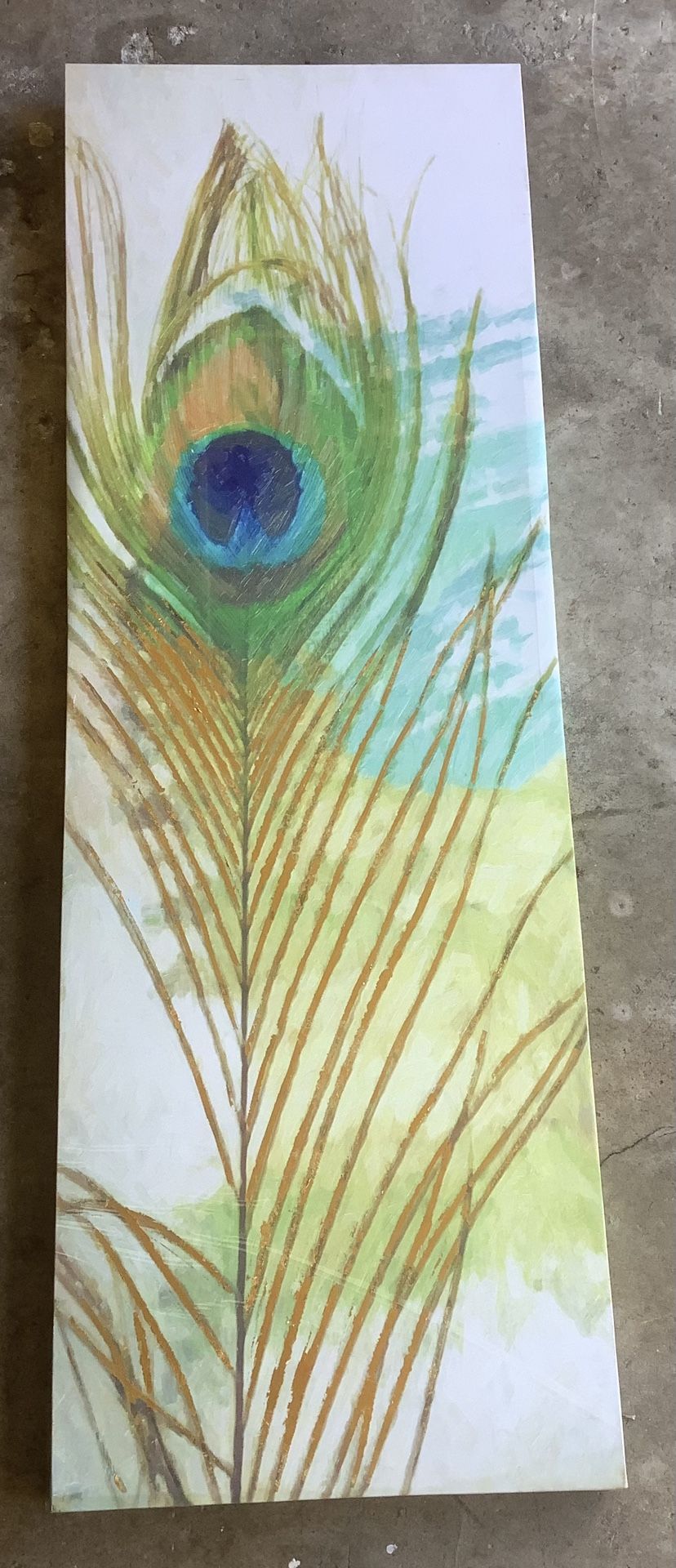 Peacock Feather Painting Canvas 53in x 18in