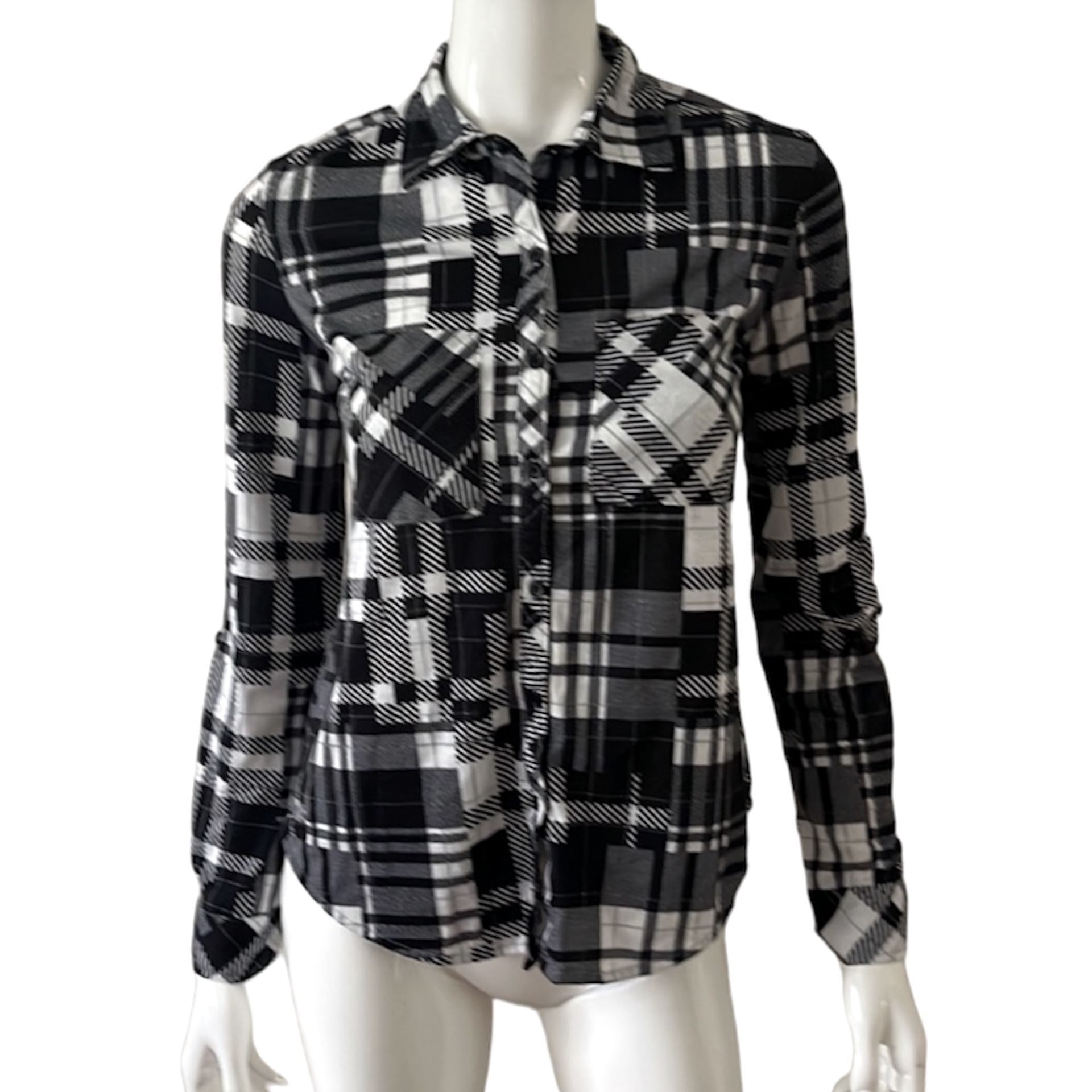 Eye Candy Women’s Plaid Black/White Button Down Shirt, Small