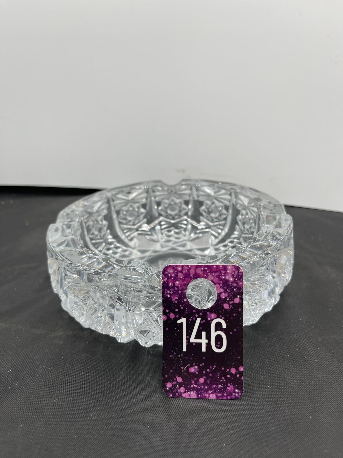 VNTG Bohemian Hand Cut Crystal Ashtray 6”x2” Heavy