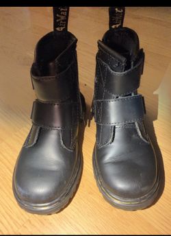 Youth Dr. Martens 1460 Strap J Boots BLACK Leather Ankle Straps Round Kids Size8