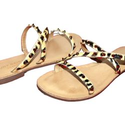 KURT GEIGER Margot Rose-Gold Pyramid Studded Calf-Hair Sandal 8 US 38.5 Women's 