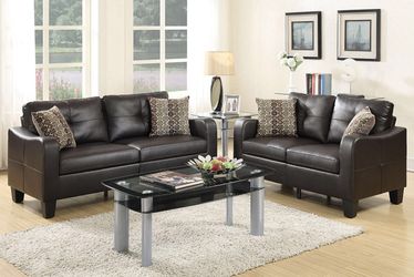 2 Piece Black Bonded leather Sofa & Love Seat Set f6921