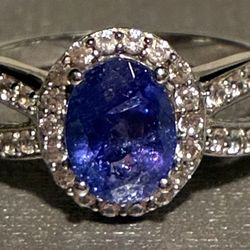 Tanzanite and White Zircon Sterling Silver Ring