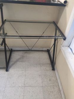 Tempered Glass Desk With Three Tier Shelf