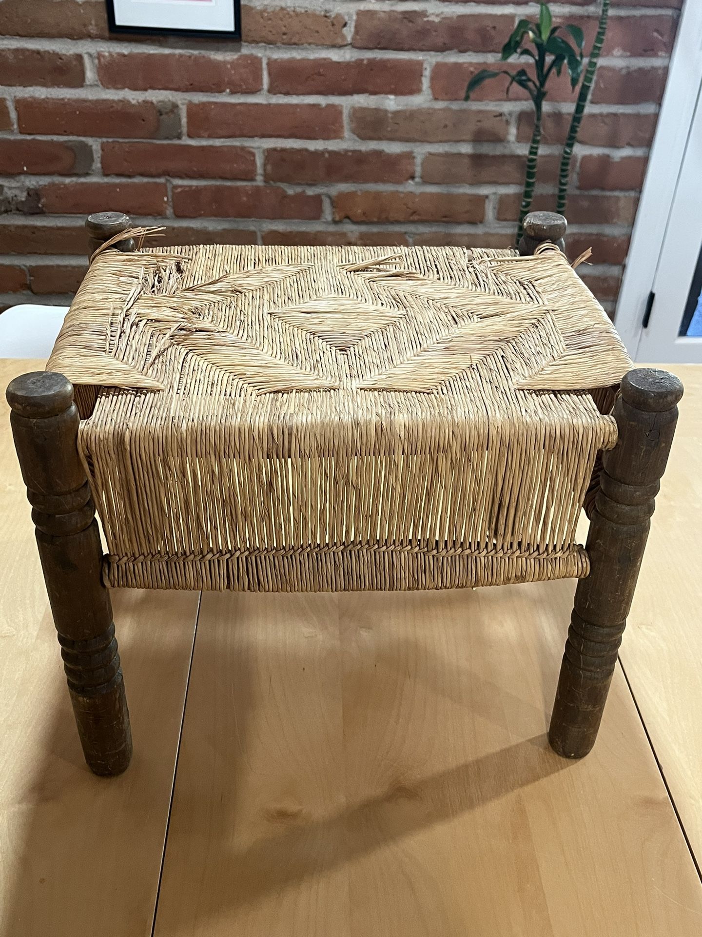 Vintage Mid-Century Woven Rush Rope Foot Stool Seat