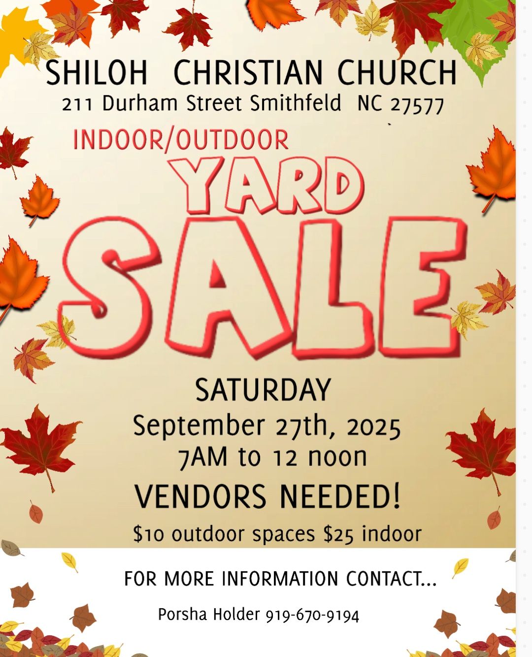 Shiloh Christian Church Community Yardsale spaces Available