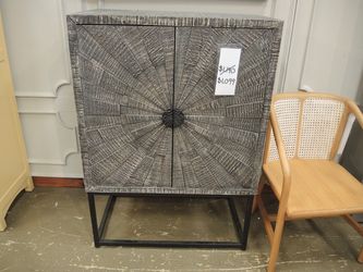 Sunburst Carved Two-Door Cabinet - Distressed Grey | Cupboard